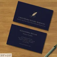 Navy Blue Gold Quill Logo Business Card