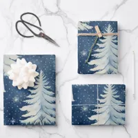 Winter Wonderland: Blue and White Christmas Tree Wrapping Paper Sheets