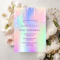 Birthday pink purple holographic party girl invitation