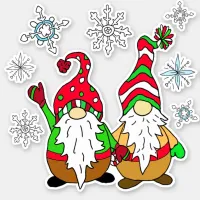 Cute Cartoon Gnomes and Snowflakes Christmas Sticker