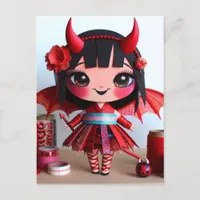 Mixed Media Bat Winged Devil Doll Postcard