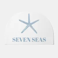 Light blue starfish text modern coastal doormat