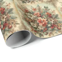 Elegant Vintage Christmas Flowers  Wrapping Paper