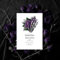 Gothic Skeleton Hand and Purple Rose Engagement Invitation