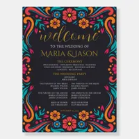 Mexican Black Floral Traditional Wedding Program Foam Board