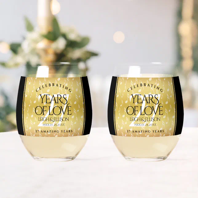 Elegant 27th Music Wedding Anniversary Celebration Whiskey Glass