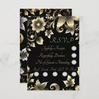 Elegant Black and Gold Floral Wedding Sets RSVP Card