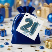 Elegant Royal Blue Gold Gemstone 21st Birthday Favor Tags