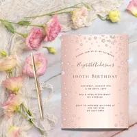 100th birthday party rose gold diamond sprinkle invitation