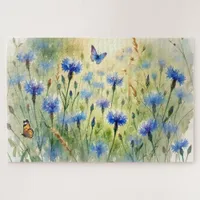 Watercolor Blue Floral Cornflower Germany |  Jigsaw Puzzle