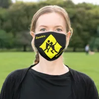 Yellow Fighting Zombie Warning Caution Sign, ZFJ Adult Cloth Face Mask