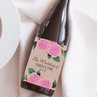 Watercolor Pink Roses Romantic Wedding Wine Label