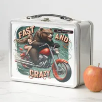 Bear on Motorcycle With Rider Metal Lunch Box