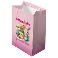 Hoppy Easter Cute Bunny Chicks Lamb Painting Eggs Medium Gift Bag