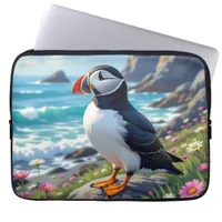 Cute Puffin on the Seashore themed   Laptop Sleeve