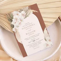 Terracotta Pampas Grass Orchids Tropical Wedding Invitation