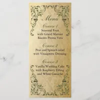 Rustic Regal Ornamental Green And Gold Wedding Menu