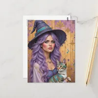 A Gorgeous Witch and her Cat Postcard