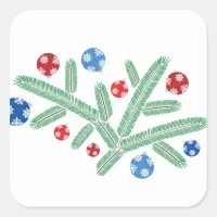 Christmas tree branch with snowflake decorations square sticker