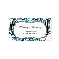 aqua, black and white Chic Business address labels