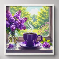 Pretty Purple Lilacs and Coffee  Peel And Stick Photo Tile