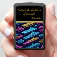 Neon Naval Fleet Sailing Through the Vibrant Night Zippo Lighter