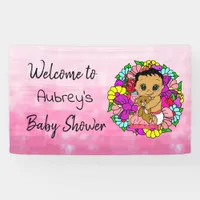 Girl's Baby Shower Banner, Ethnic Baby Girl Pink Banner