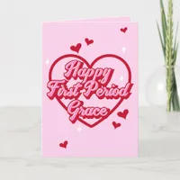 Cute  Name Pink Retro Heart Happy First Period Card