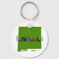 New Mexico Map Outline Photo Text Keychain