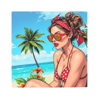 Red Bikini, Sunglasses and Bandana Woman   Metal Print