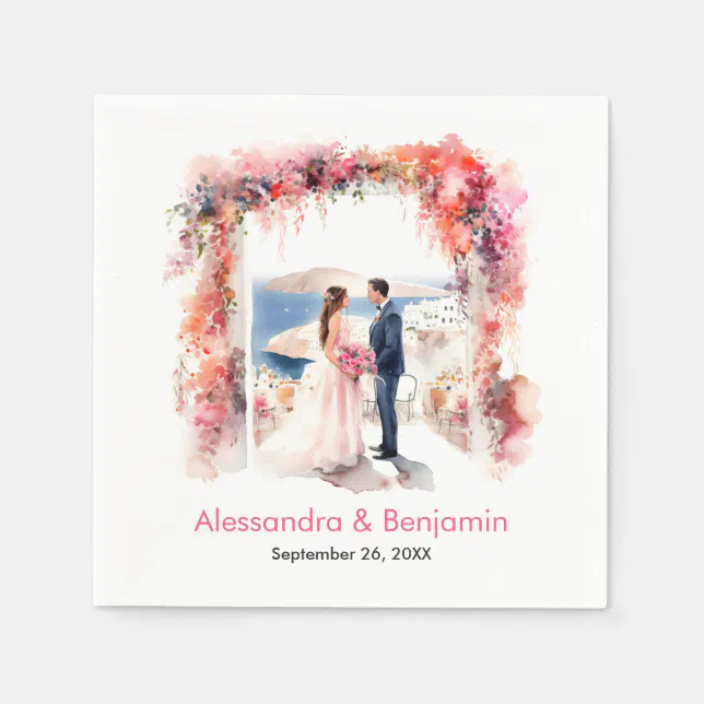 Wedding day in Watercolor | Greek Theme |  Napkins