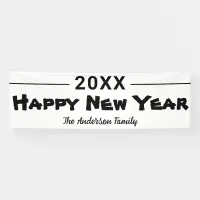 Personalized Happy New Year Modern Black and White Banner