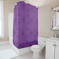 Goth Spooky Purple Spider Cobwebs Patterned Shower Curtain