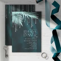 Jewel Palm Leaf Rehearsal Dinner Teal ID830