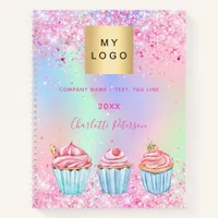 Bakery pastry shop glitter cupcakes name notebook