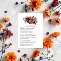 Burnt Orange, Dark Purple & Black Wedding Details Enclosure Card