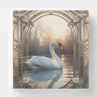 *~* SC1 Art Nouveau Beautiful White Swan  Wooden Box Sign