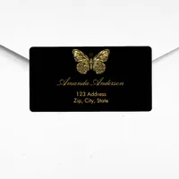 Butterfly black gold return address shipping label