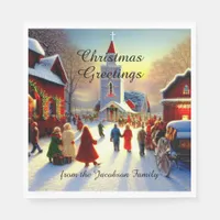 Christmas Greetings People Going To Church Napkins