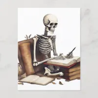 Skeleton Still Writing the Novel Postcard