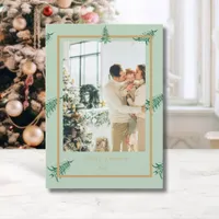 Chinoiserie Christmas  Sage Green Pagoda 2-Photo  Holiday Card