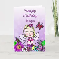 Whimsical Folk Art Fairy Girl Happy Birthday Card