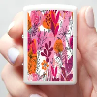 Floral Pattern in Vibrant Pink and Orange Hues Zippo Lighter