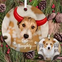 Too Cute For Naughty List Funny Dog Pet Photo Metal Ornament