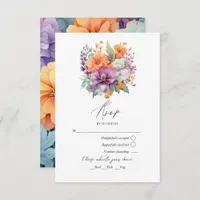 Pastel Purple, Orange and Mint Floral Wedding RSVP Card