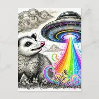 A cute opossum and a UFO Postcard