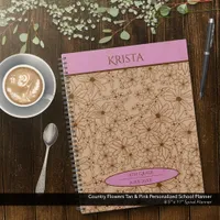 Country Flowers Tan & Pink Personalized School Planner