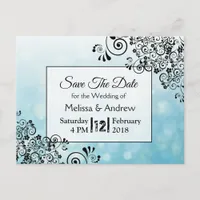 Blue and Black Decorative Tree Save the Dates Postcard