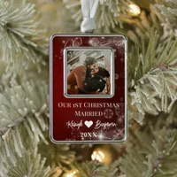 First Christmas Married Red Snowflake Newlywed Christmas Ornament