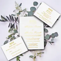 Monogram Elegant White and Gold Wedding  Foil Invitation